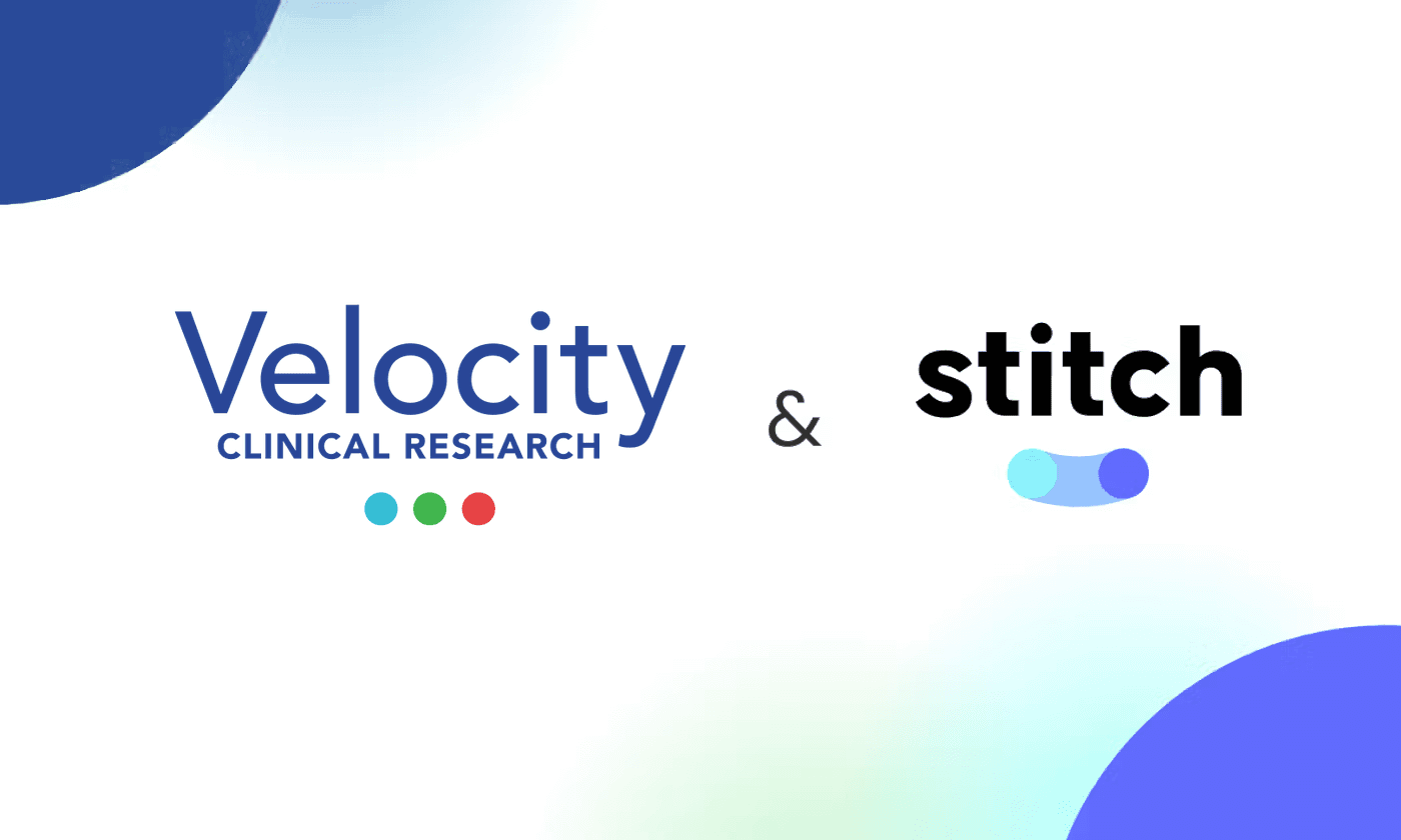 Velocity Clinical Research and Stitch logos