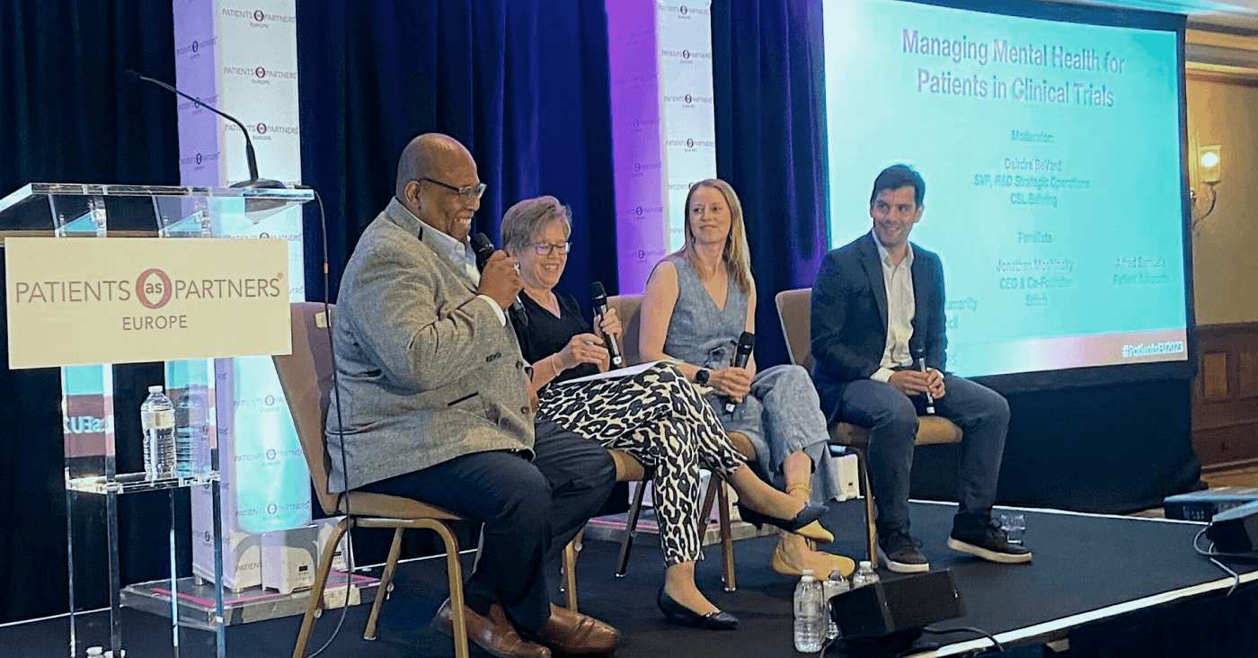 Jonathan Moshinsky on the managing mental health for patients in clinical trials panel at Patients as Partners Europe